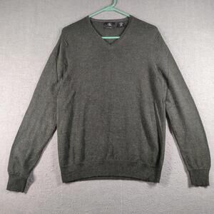Calvin Klein Mens Medium Olive Green Extra Fine Merino Wool V Neck Sweater
